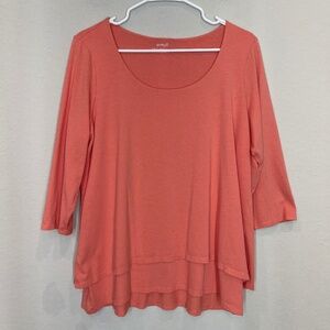 Pure Jill Elliptical Layered Tunic Top Women's L Peach 3/4 Sleeve Knit